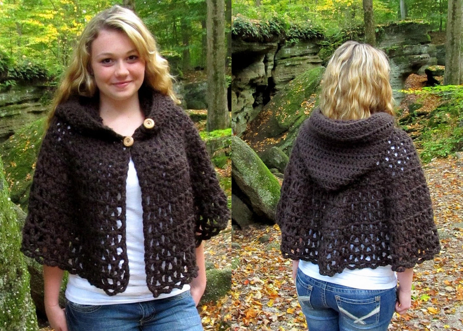 Crochet Pattern Wildwood Capelet Hooded Cape PDF Digital Crochet Pattern
