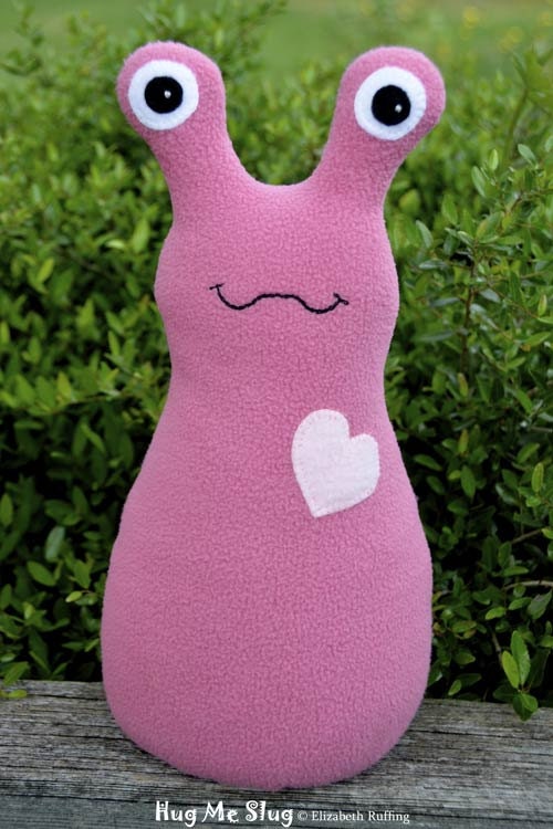 Handmade Slug, Stuffed Animal Kids Plush Doll Art Toy, Hug Me Slug, Personalized Tag, Mauve Pink, Light Pink Fleece, 12 inch, Ready-made