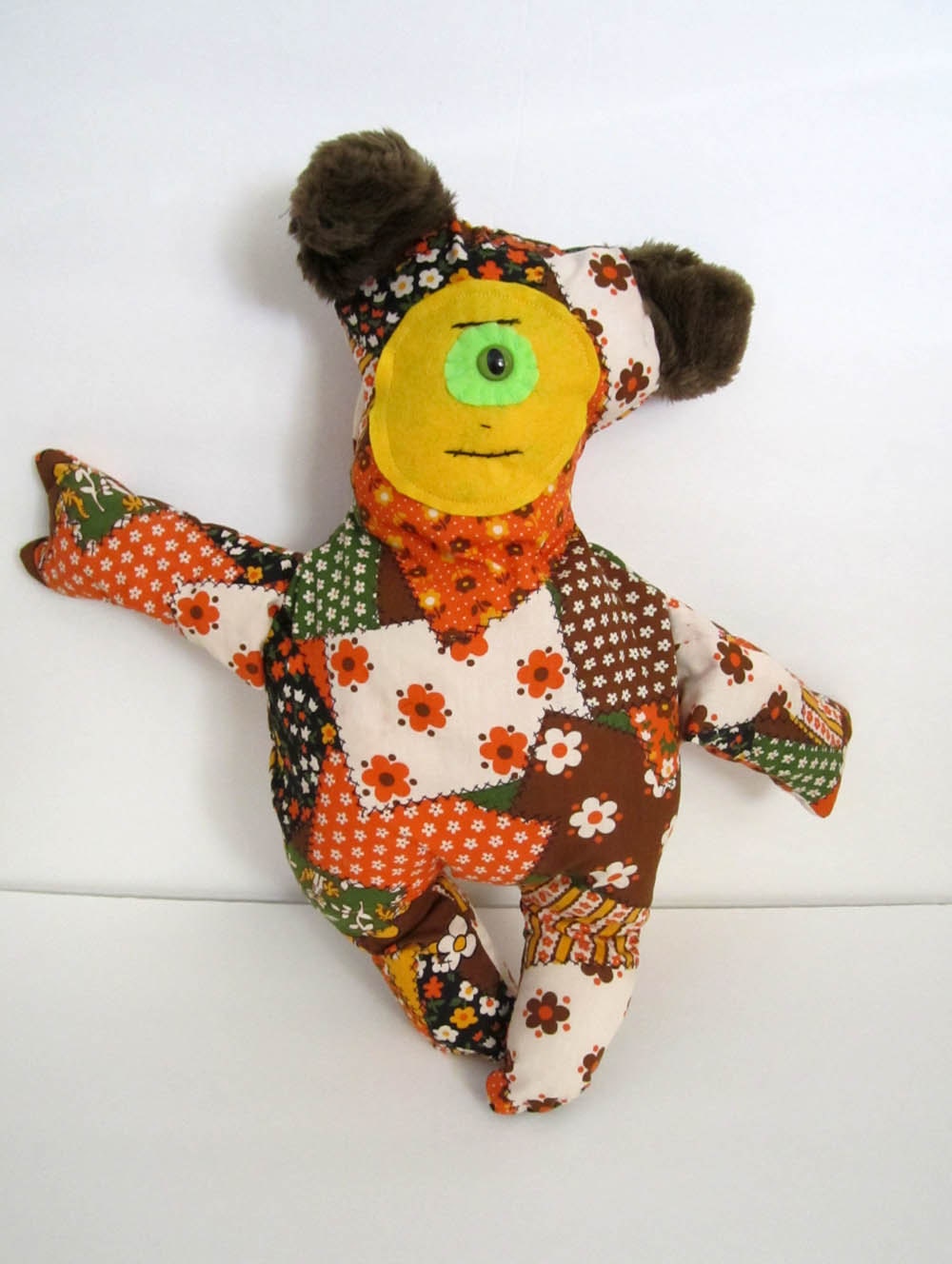 One Of A Kind Plush Monster Doll Winifred Made With Upcycled Vintage Fabric
