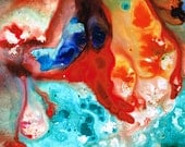Aqua Red Blue Earthy Coral Reef Water Ocean Natural Formation 41 Yellow art matted ready to frame sharon cummings abstract painting