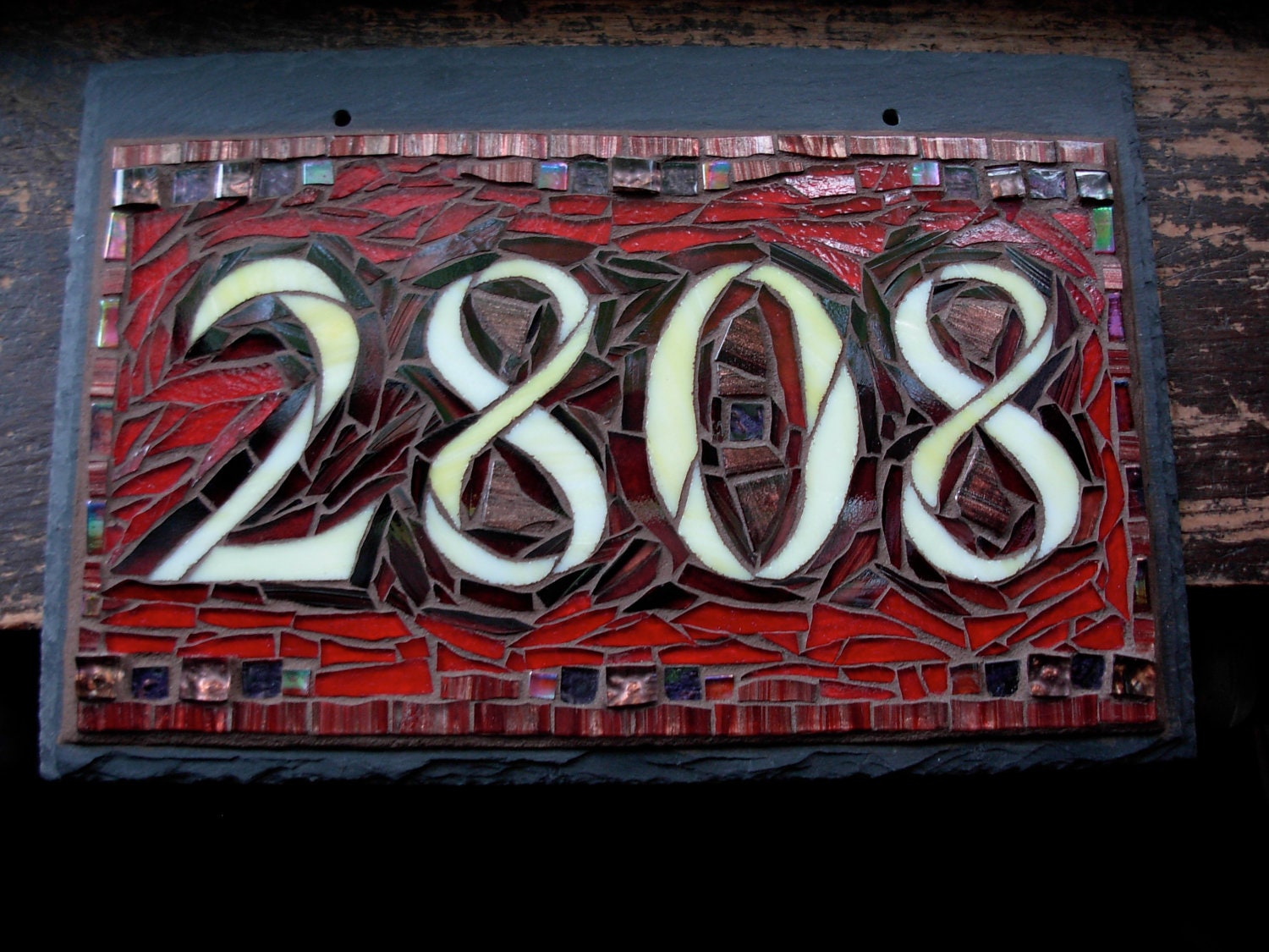 Mosaic House Number on Slate 4 digit(small)