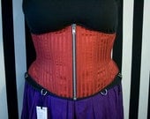 Corset Underbust Steampunk Neo-Victorian Cincher 40 Lola Red Herringbone Tonal Stripe