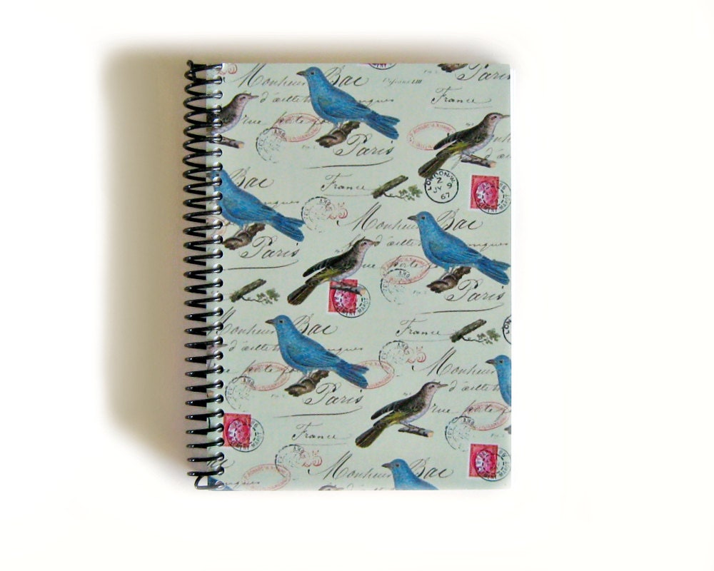 Blue Birds on Mint Green - Notebook Spiral Bound
