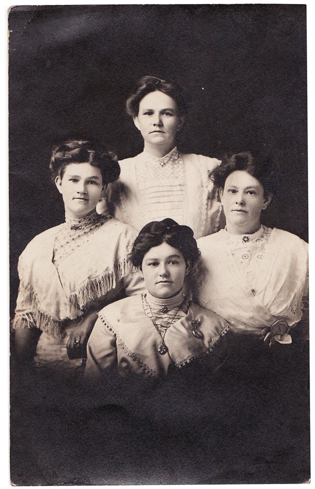 The Diamond Sisters - Vintage Real Photo Postcard of 4 Women