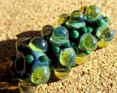Handcrafted Lampwork Glass Bead Green Luster Bubble Windows  s/4