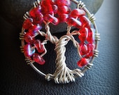 Sale-Red Beaded Branches Tree of Life Necklace Sterling Silver