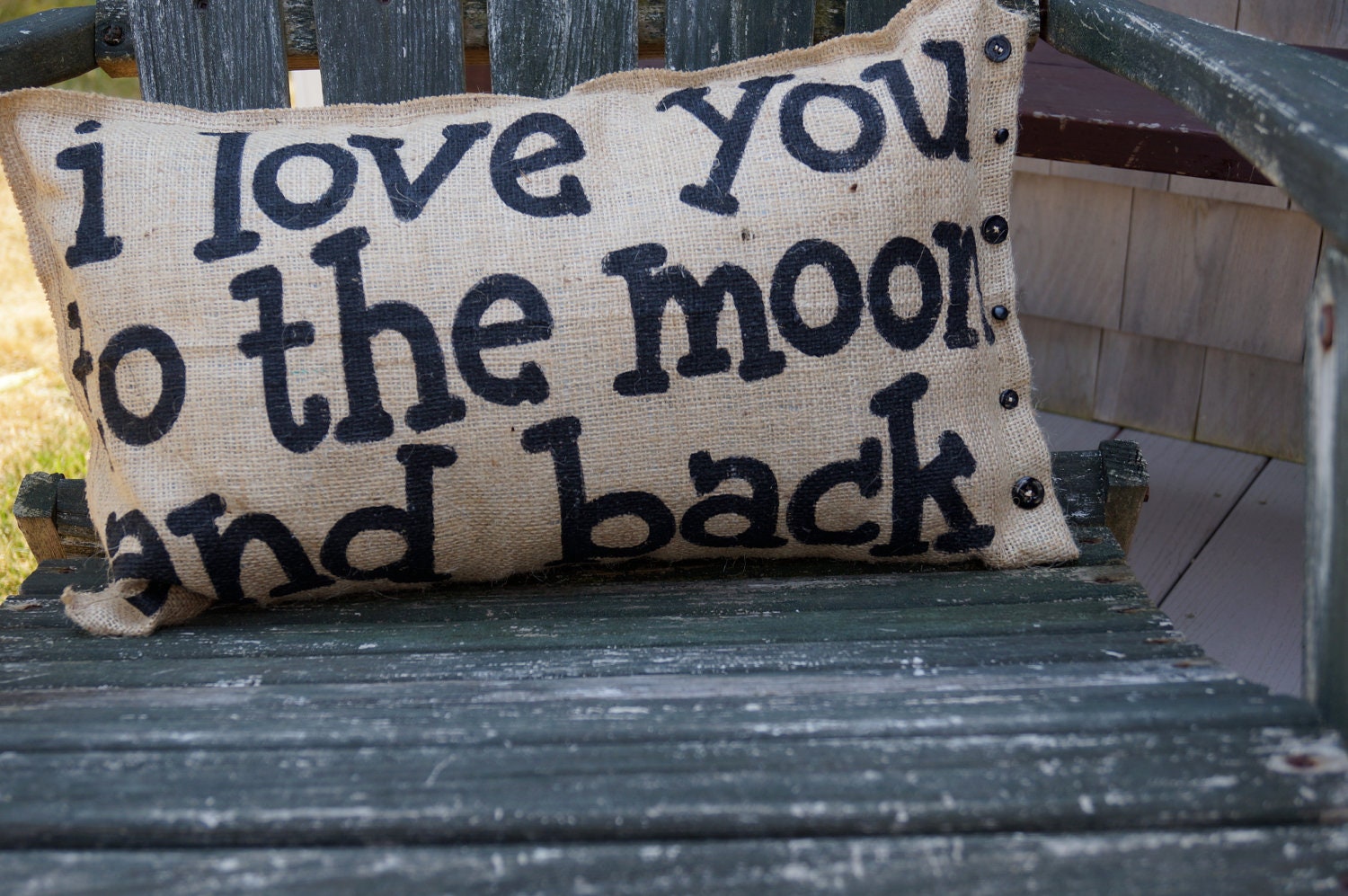 Quincy Burlap Pillow - I Love You to the Moon and Back - Baby Shower - Wedding - Engagement - Custom