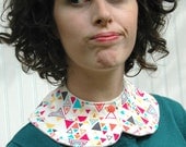 Cozy Collar - Fuchsia, Aqua in Beige Cotton Geometric -  Organic Cotton Fleece