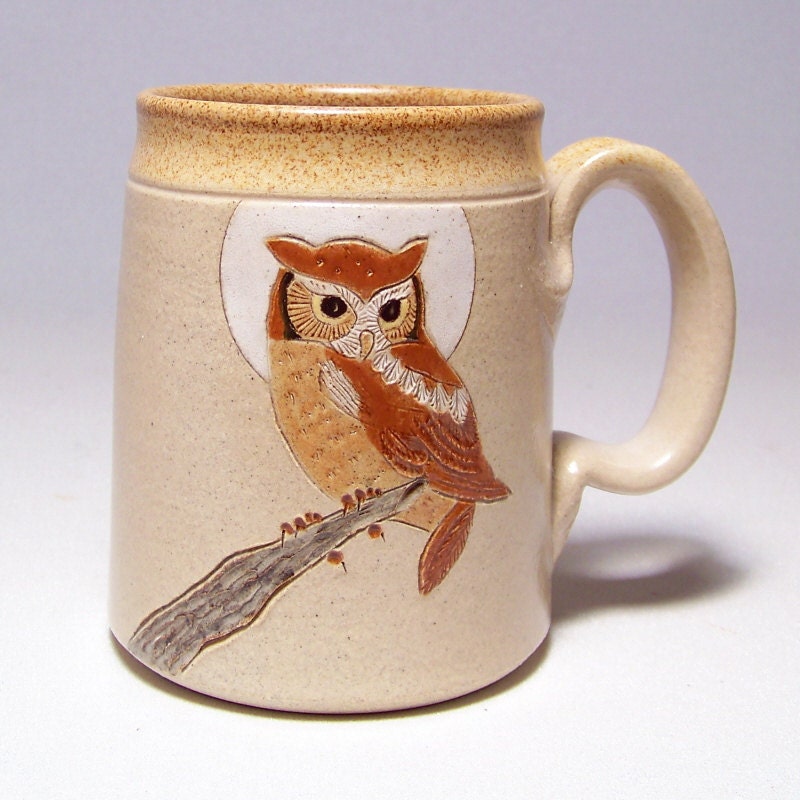 Owl and Moon Large 16 ounce Pottery Coffee  Mugs Limited Series 204 - JimAndGina