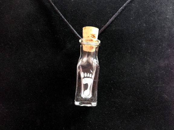 Human Footprint Etched Tiny Bottle Pendant