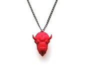 Red Bison Necklace, Buffalo necklace, animal head jewellery, animal jewelry, pendant necklaces, Modern necklace, cool jewelry