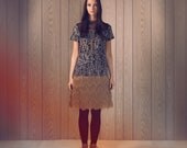 Moonshadow Fringe Dress - T-shirt dress with taupe fringe panel and sheer inset