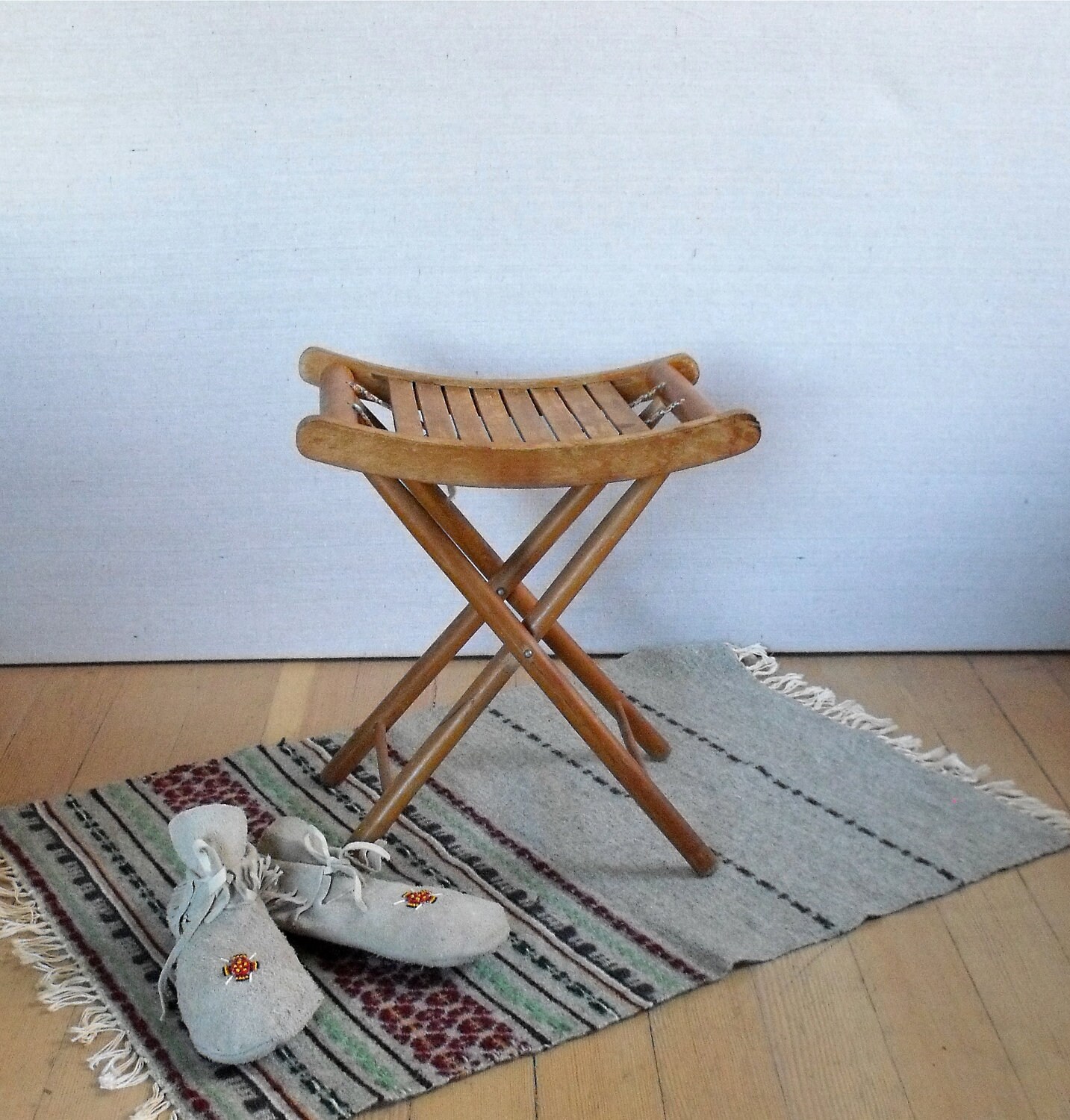 Vintage Camp Stool : Folding Slatted Wood Stool by solsticehome