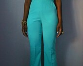 Open Back  Blue Flared Leg Jumpsuit