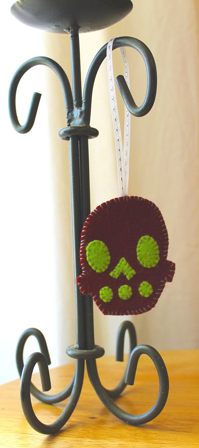 Skull Felt Christmas Ornament Handmade