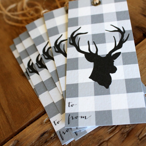gingham and deer silhouette holiday gift tabs set (6)