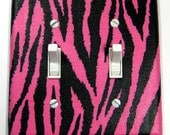 Hot Pink and Black Zebra Stripes Double Light Switch Cover Bedroom Decor Teen Girls Decoration