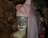 Breast Cancer Awareness Mini Witch Hat with Vintage Glitter Face Mask