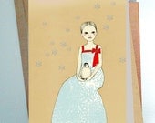 HOLIDAY Cards Set - Christmas Elf girl and Penguin girl - postcard set of 6