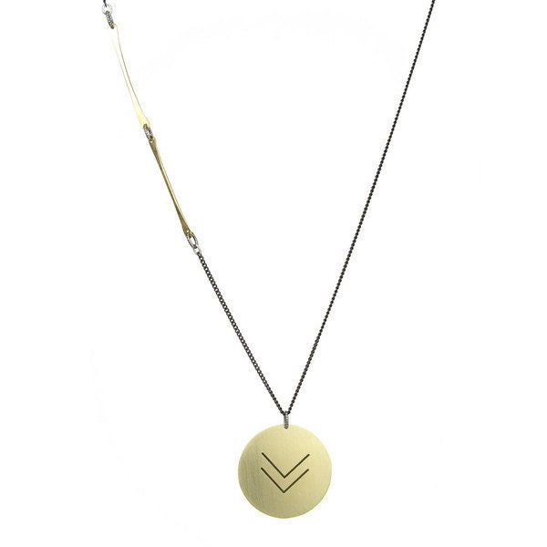 Gold Double Chevron necklace - disc pendant - geometric jewelry