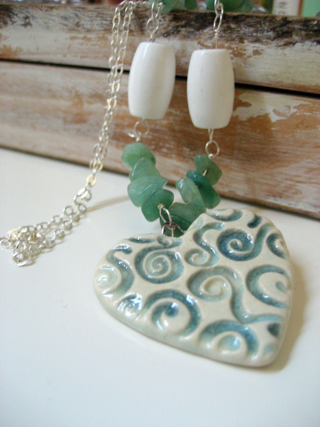 Sterling Silver Necklace Amazonite Stone Heart Ultramarine Dream