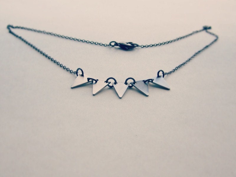 Silver bunting necklace - triangle jewelry - tribal jewelry - everyday necklace - mixed metals