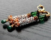 Emerald , Green Amber Quartz, seedbeads,czech glass and gold earrings - marbled white gold green and fiery orange - The Temple of Poseidon