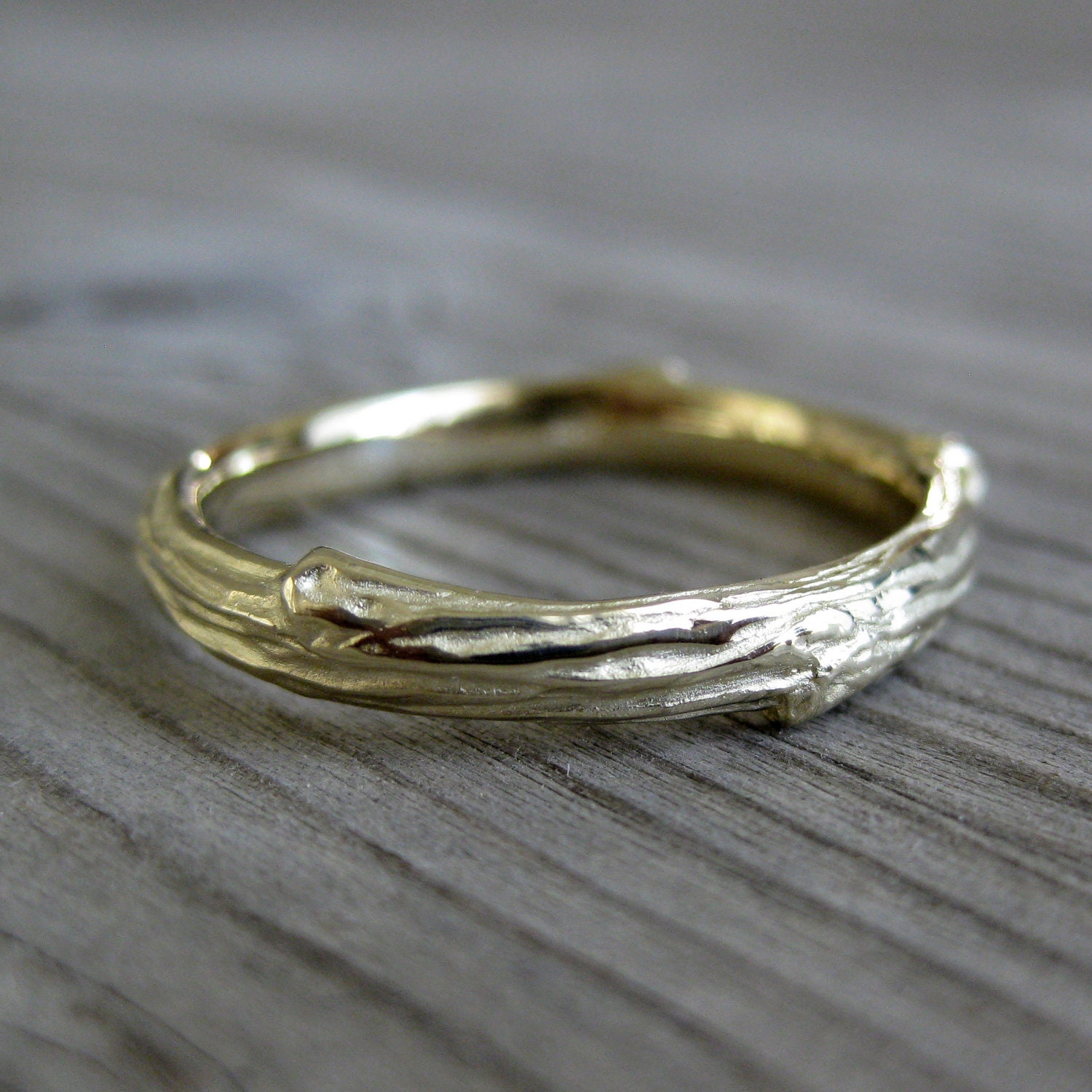 Twig Wedding Band: Yellow, White, or Rose Gold, 3-4mm wide