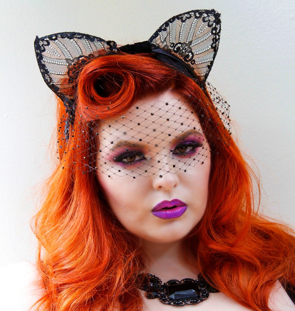 Cat Ears, Lace Ears, Bat Ears, Halloween Costume, Headband, hair accessory, Batcakes Couture
