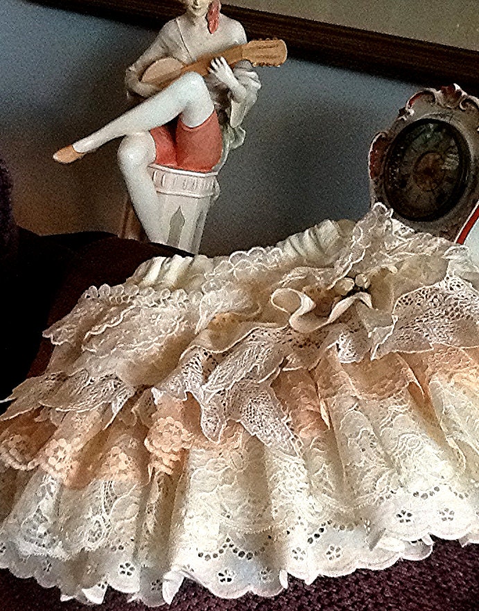 Ecru Vintage Lace  and Eyelet Rufflie  By Rosanna Hope by Baby Bon Bons Special Flower girl wedding skirt