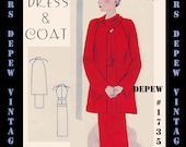 Vintage Sewing Pattern 1930's Dress and Raglan Sleeve Coat in Any Size Depew 1735 - A Draft at Home Pattern -INSTANT DOWNLOAD-