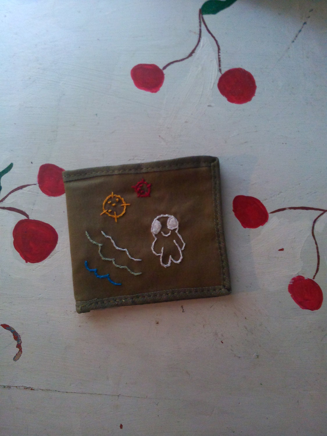 WALLET GREEN NERD Embroidered "Alien Monster Boy Contemplates the Surf"