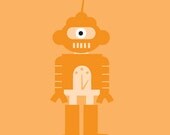 Nursery Art 'The Robot Crew - Dexter' - in Orange - 6x6 Robot Art Print