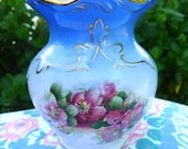 Vintage Blue Vase Cottage Chic Pink Flowers Mellor & Co. Etruria Works Cook Pottery American Pottery - SALE Was 23.00 Now 18.00 Today Only