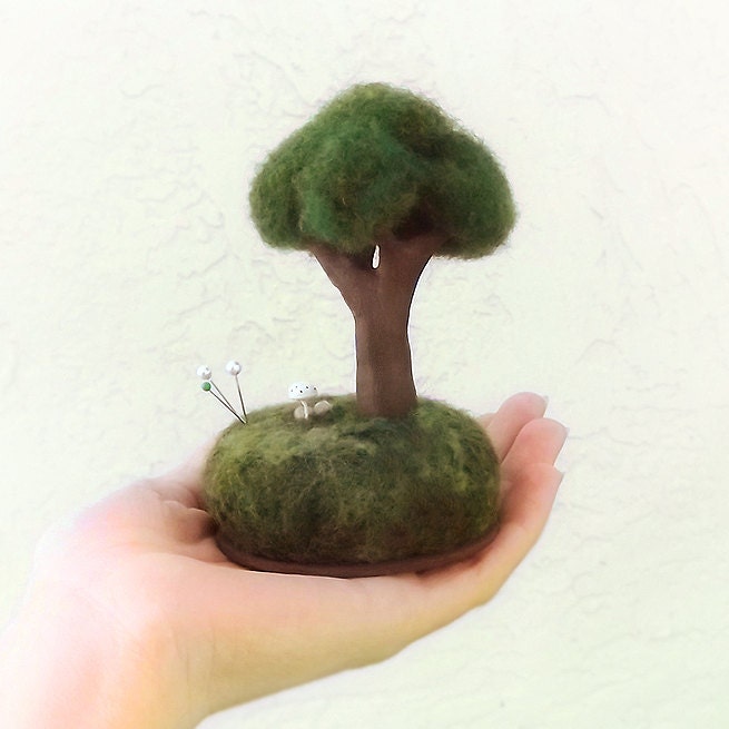Miniature Tree Sculpture Pincushion Wool Home Decor Earthy Nature Scene Made To Order