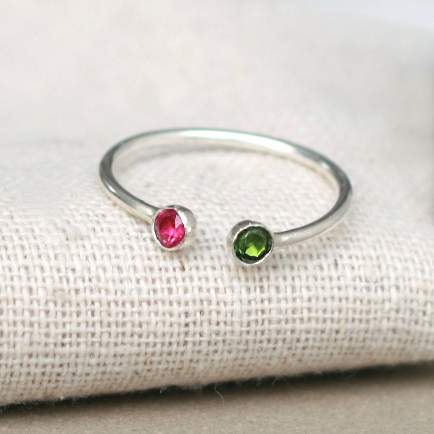 dual birthstone ring. two birthstone ring. gemstone couples ring. sterling silver. mothers ring. double birthstone ring.