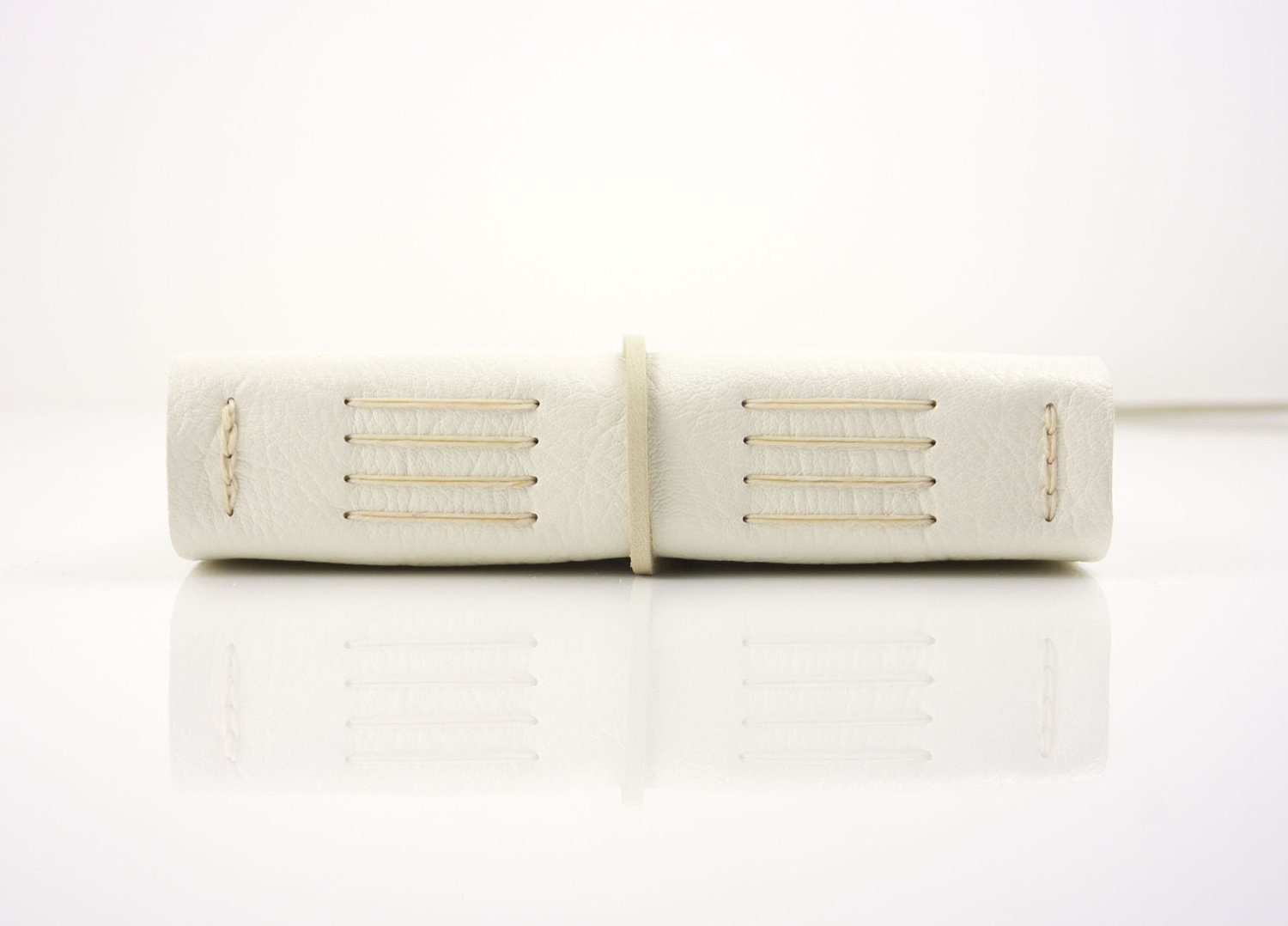 Leather Wedding Guest Book - White & Natural - A5 Large size - neutral simple luxury