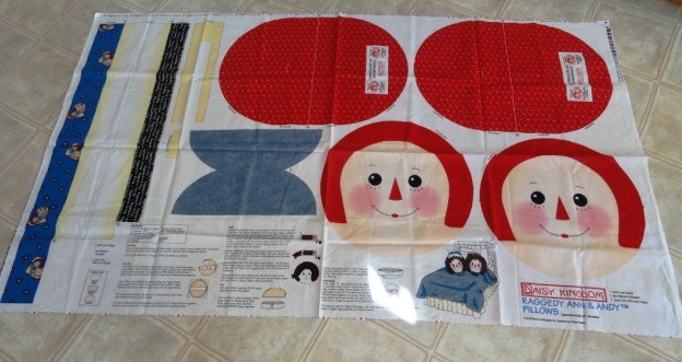 Vintage Raggedy Ann and Andy  fabric panels by Daisy Kingdom, makes two pillows