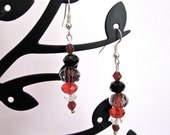 Red and black striped crystal with Swarovski accents dangle earrings