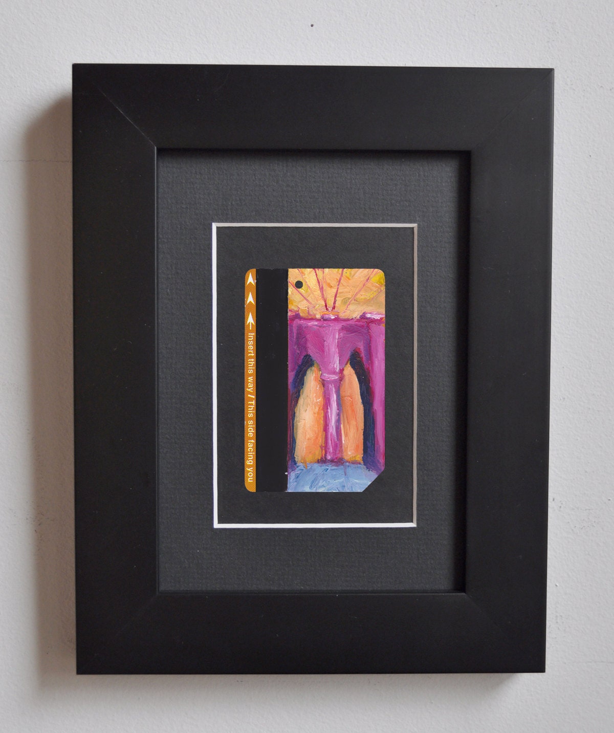 Art Oil Painting New York City Brooklyn Bridge on Recycled NYC Subway Card