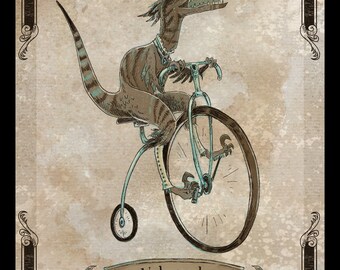 Velocipedor 11x14 steampunk dinosaur art poster
