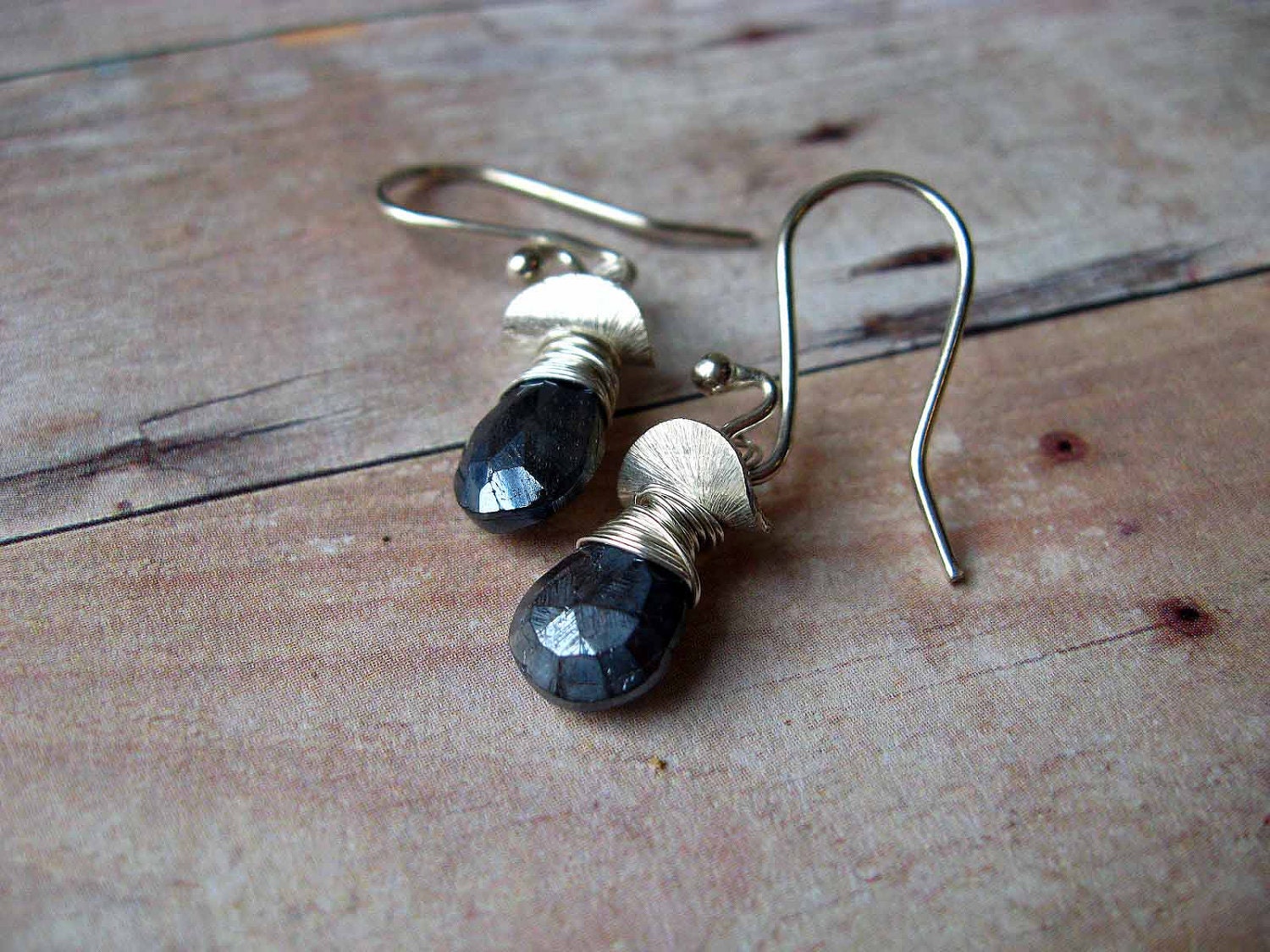 Mystic Labradorite Earrings - Faceted Diamond Finish Briolettes - Sterling Silver Wire Wrapped - Gray Blue Gemstone Dangles - Gift Box