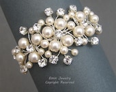 Wedding Bracelet, Bridal Jewelry,  Ivory Pearl Vine Bridal Cuff Bracelet, Crystals Rhinestone Filigree Bride Bridesmaid Wedding Jewellery