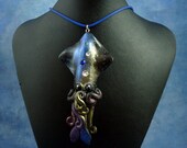 Cosmic Squid Necklace, Polymer Clay Space Jewelry