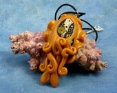 Brass Steampunk Cuttlefish Necklace, Polymer Clay Neo-Victorian Jewelry