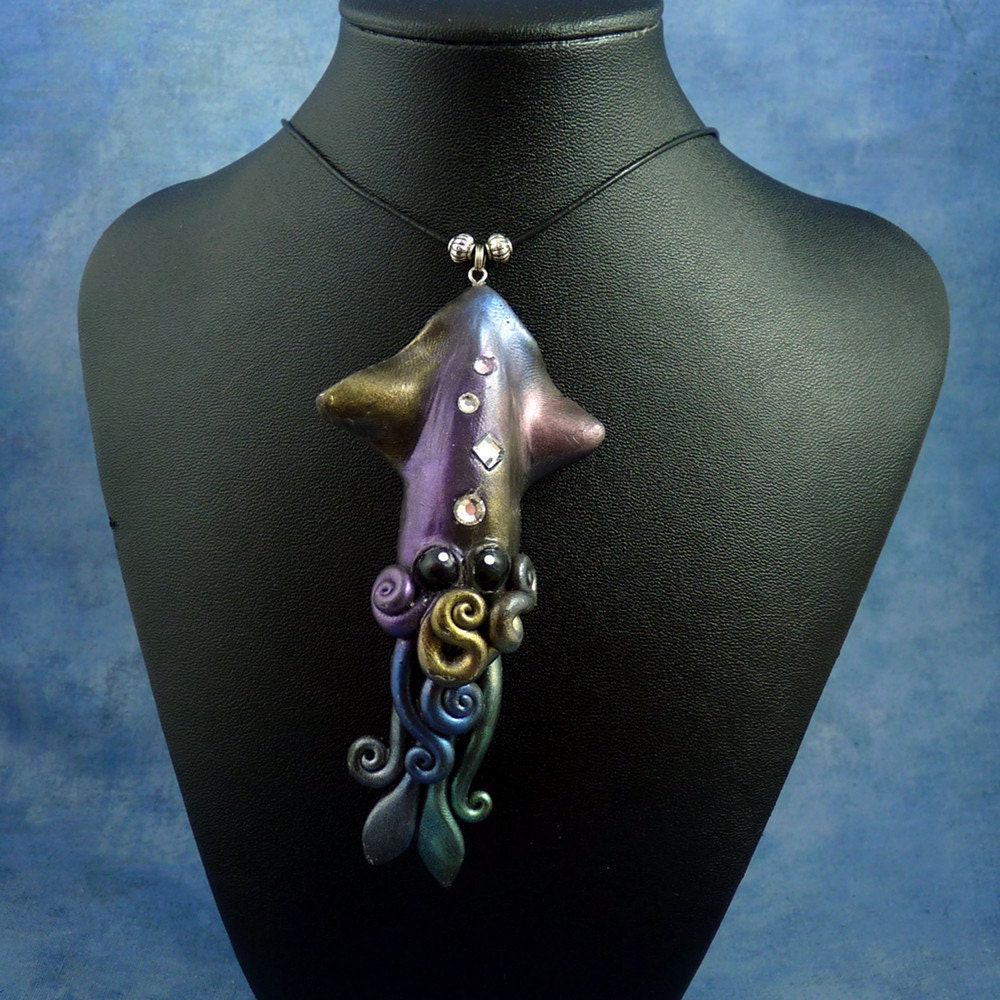 Cosmic Squid Necklace, Polymer Clay Space Jewelry