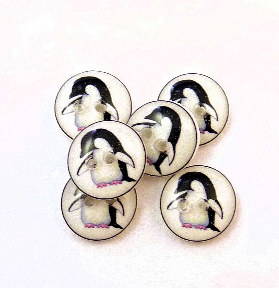 6 SMALL Penguin buttons. Handmade buttons. Buttons for Sewing.
