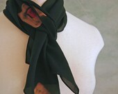 SALE 20% Off Hand Painted Narrow Black Silk Chiffon Scarf Gold & Red Squares OOAK Unisex Gift
