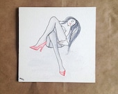 Red Shoes Original Watercolor Fashion Illustration -  Valentine's Day Gift