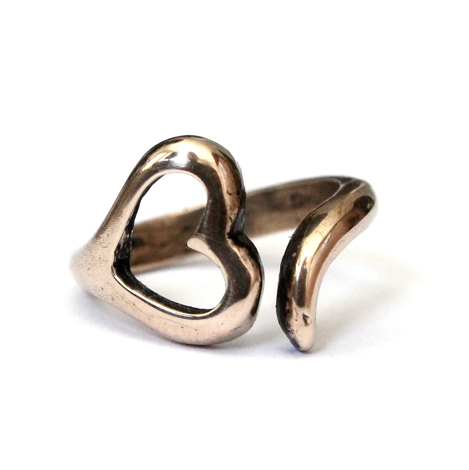 Skeleton Heart Ring with a Cat Tail in Solid Jewelers Bronze